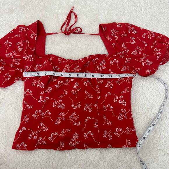 Abercrombie &‎ Fitch Crop Top XS Red Floral Mini Cottagecore Boho Flirty Girly - Picture 2 of 6